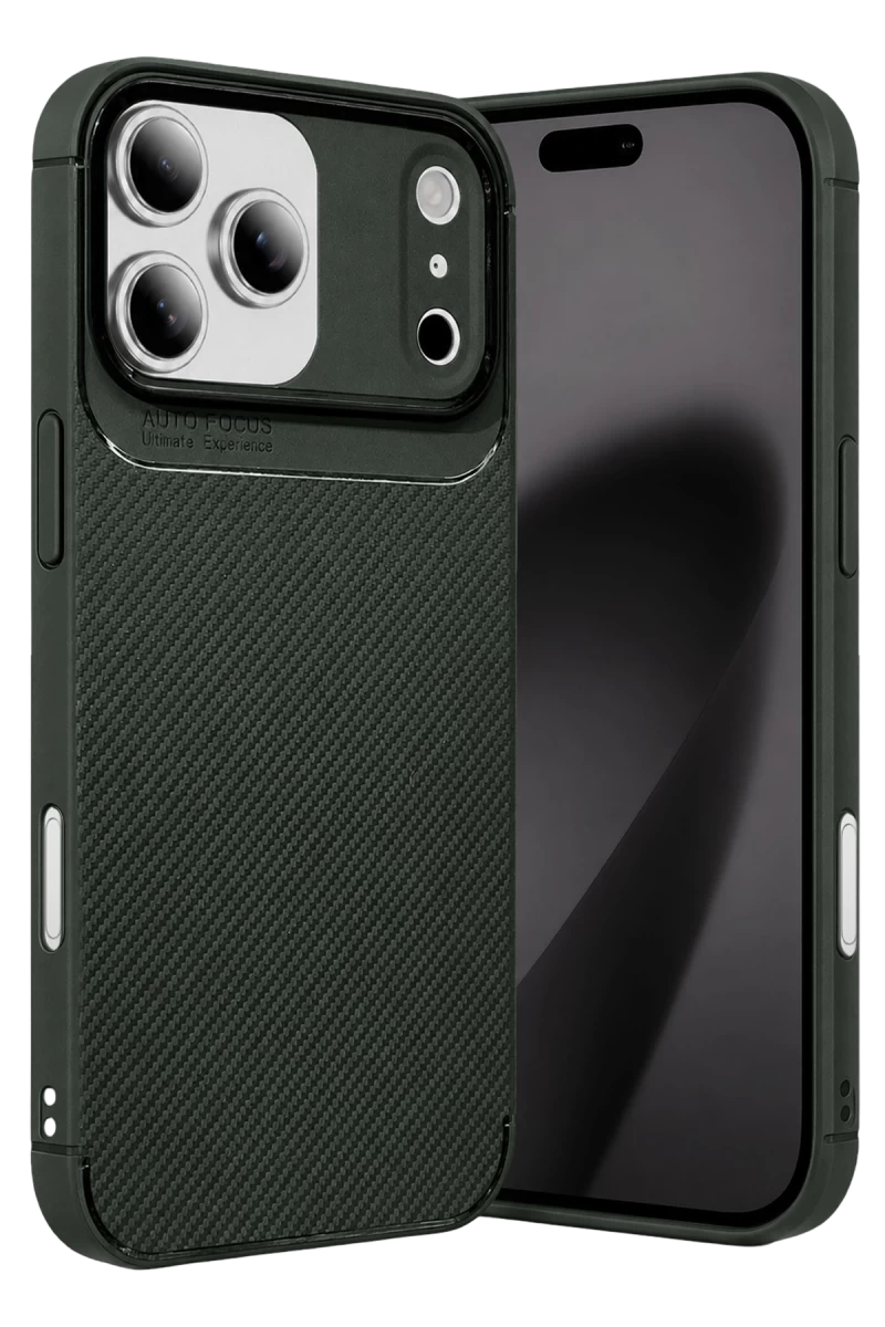 Apple iPhone 17 Pro Max Uyumlu Auto Focus Karbon Kapak - Koyu Yeşil