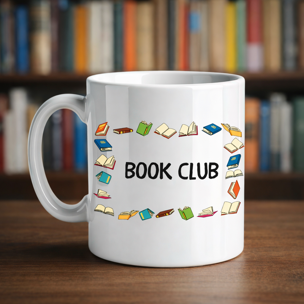 Book Club Yazılı Kupa Model 244 Kitap Temalı Renkli Baskılı Seramik Kahve Kupası