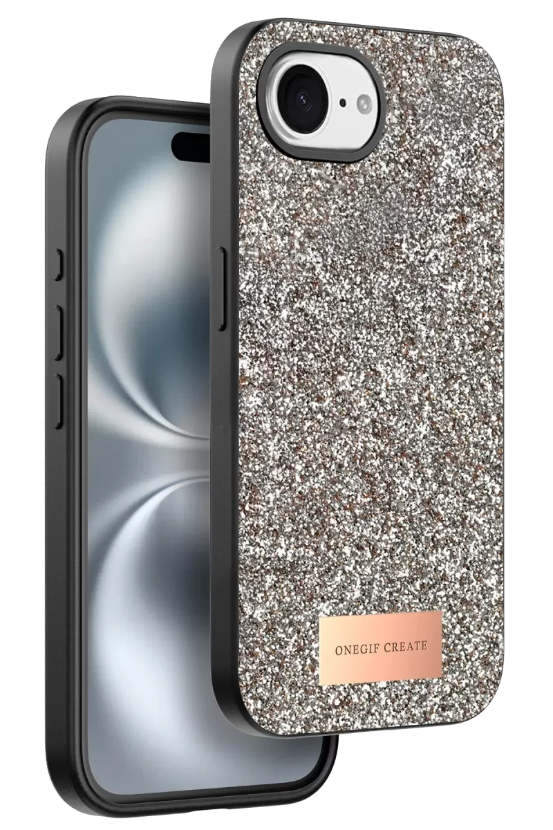 Onegif Apple iPhone 16E Uyumlu Bright Simli Kapak - Gold