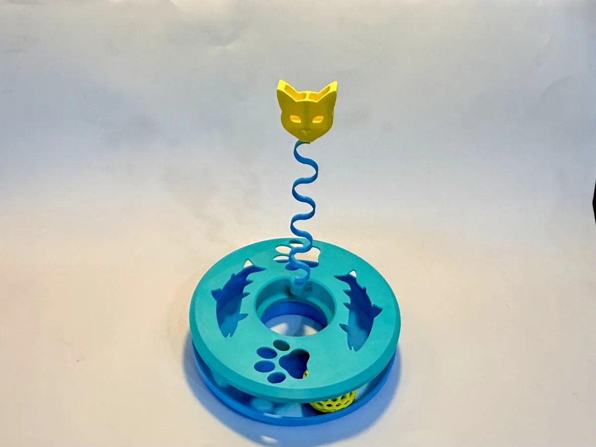3D Baskı Kedi Ödül Bulmacası Yaylı Kedi Başlı Zeka Oyuncağı Kedi Nanesi Bölmeli Turkuaz Sarı