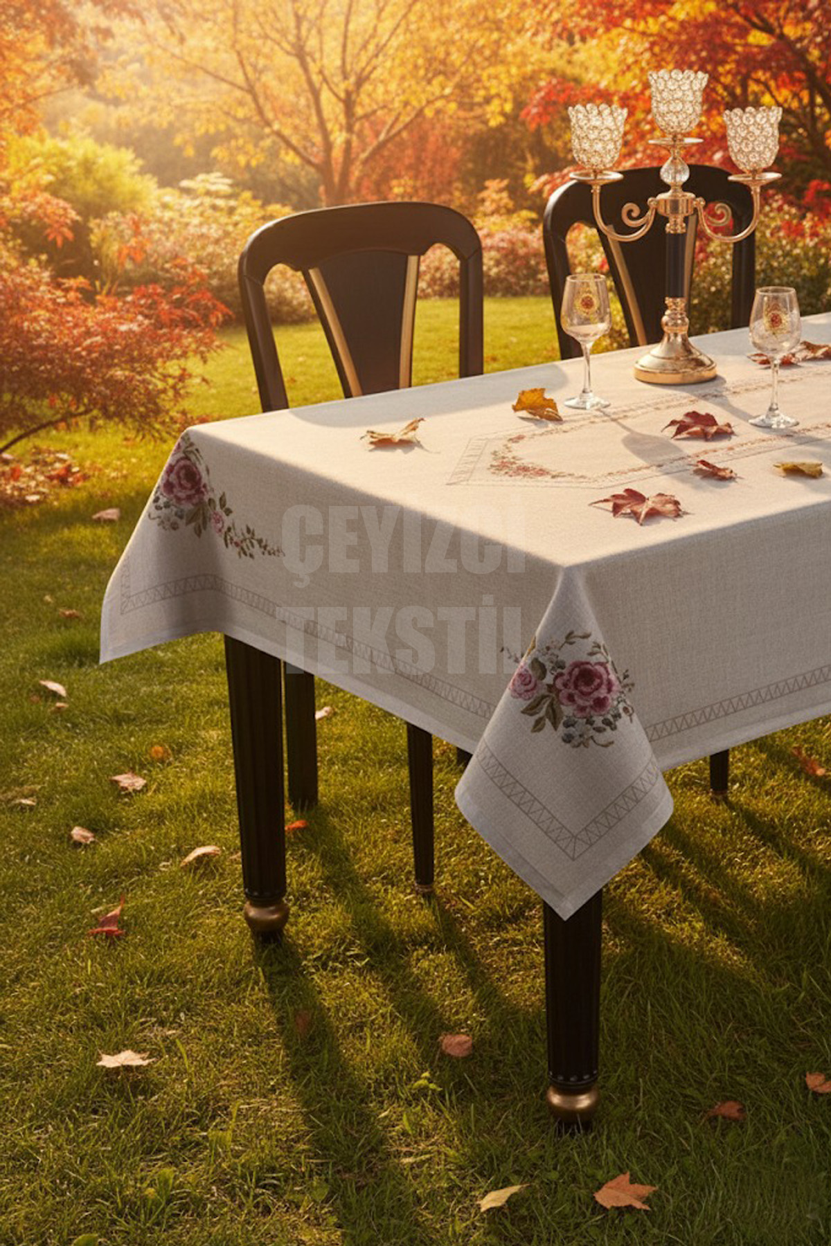 Dijital Baskılı Kanaviçe Tek Masa Örtüsü 120x160cm Taş Renk