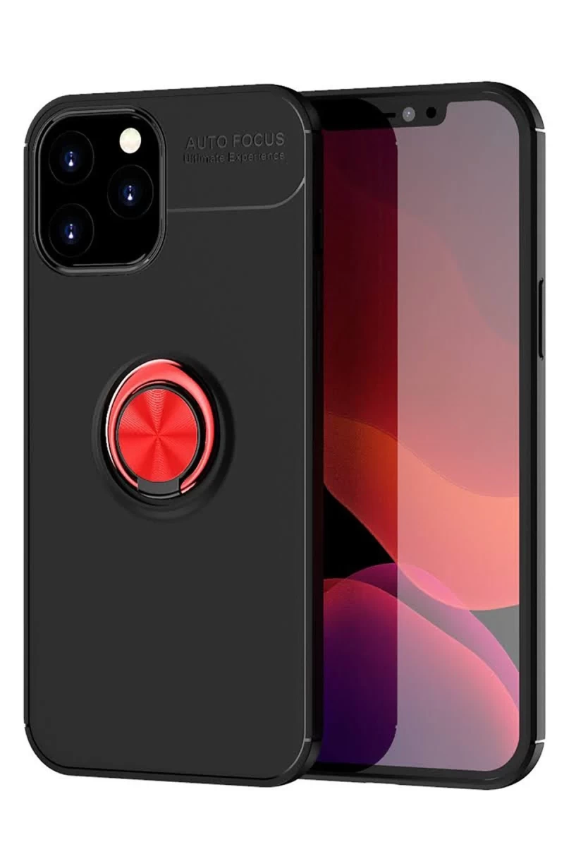 Apple iPhone 12 Pro Max Uyumlu Kılıf Range Yüzüklü Silikon - Siyah-Kırmızı