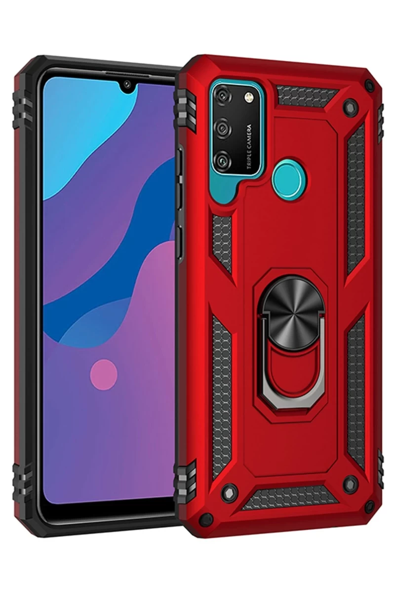 Huawei Y6P Uyumlu Kılıf Sofya Yüzüklü Silikon Kapak - Kırmızı