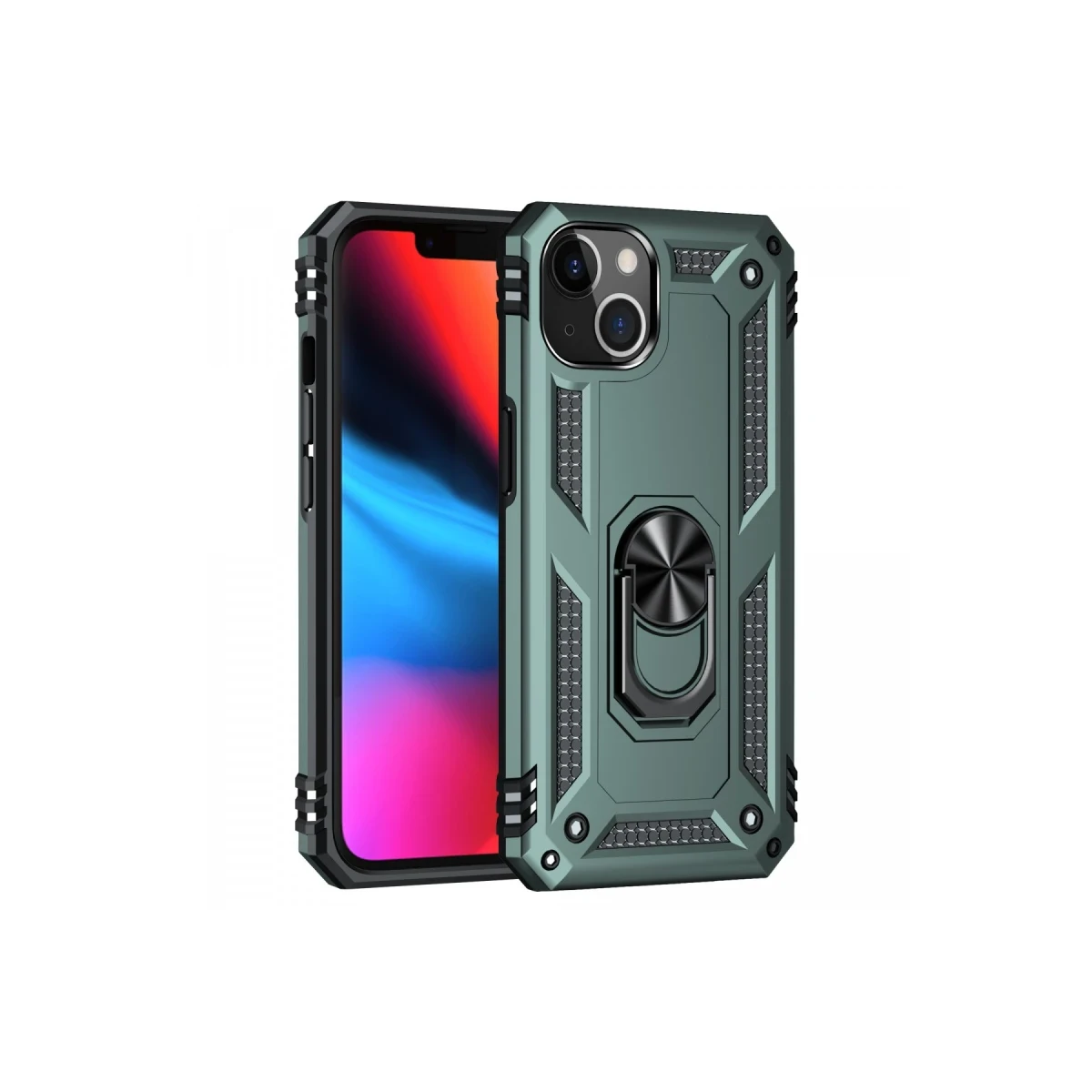 Apple iPhone 13 Uyumlu Kılıf Sofya Yüzüklü Silikon Kapak - Yeşil