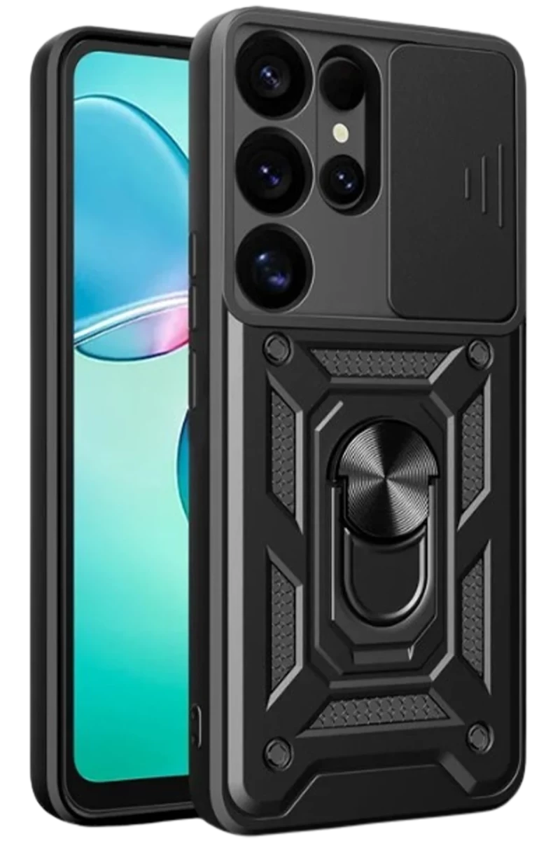 Samsung Galaxy S25 Ultra Uyumlu Kılıf Pars Lens Yüzüklü Silikon - Siyah
