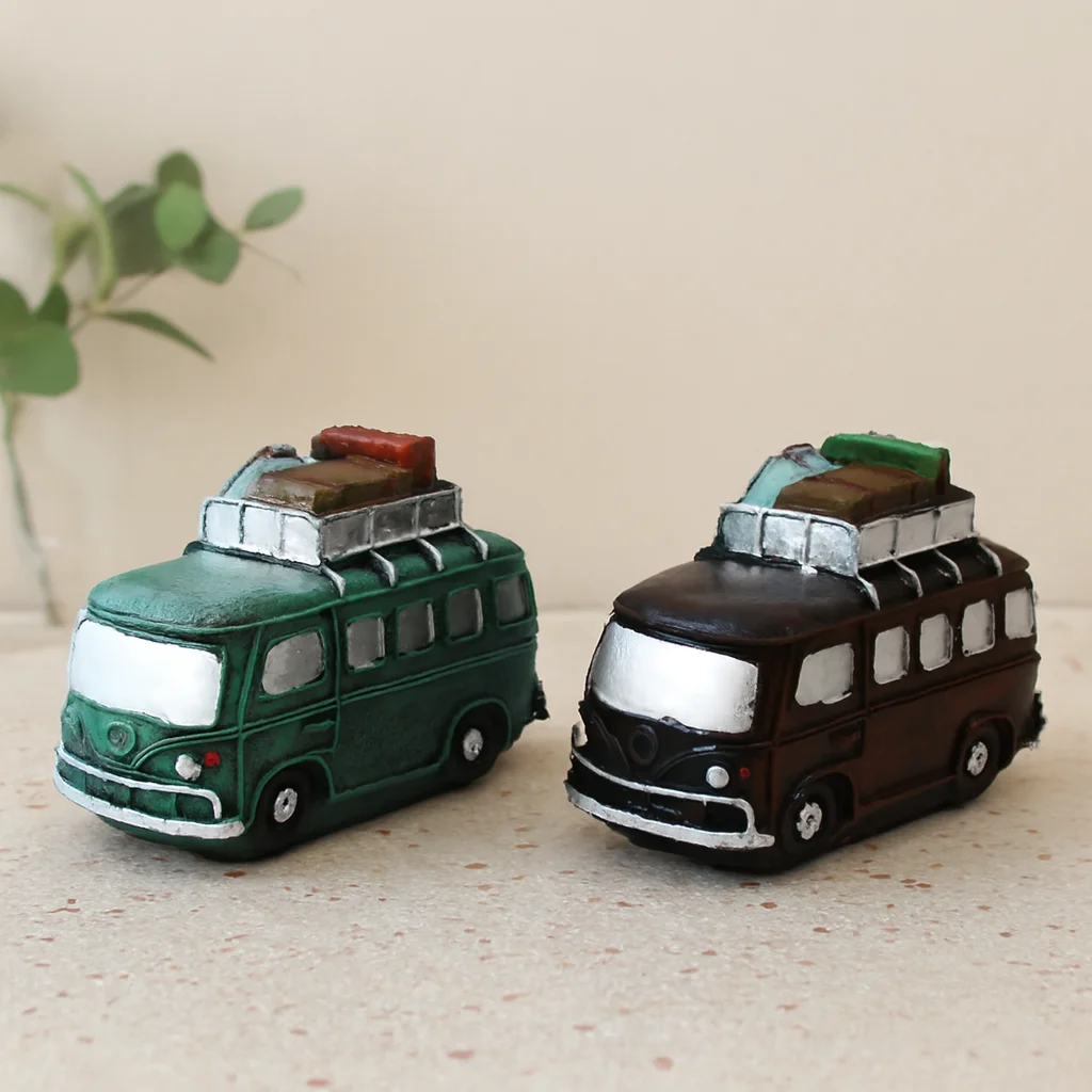 Vintage Otobüs Dekoratif Biblo Kumbara Reçine 22x14x9 cm