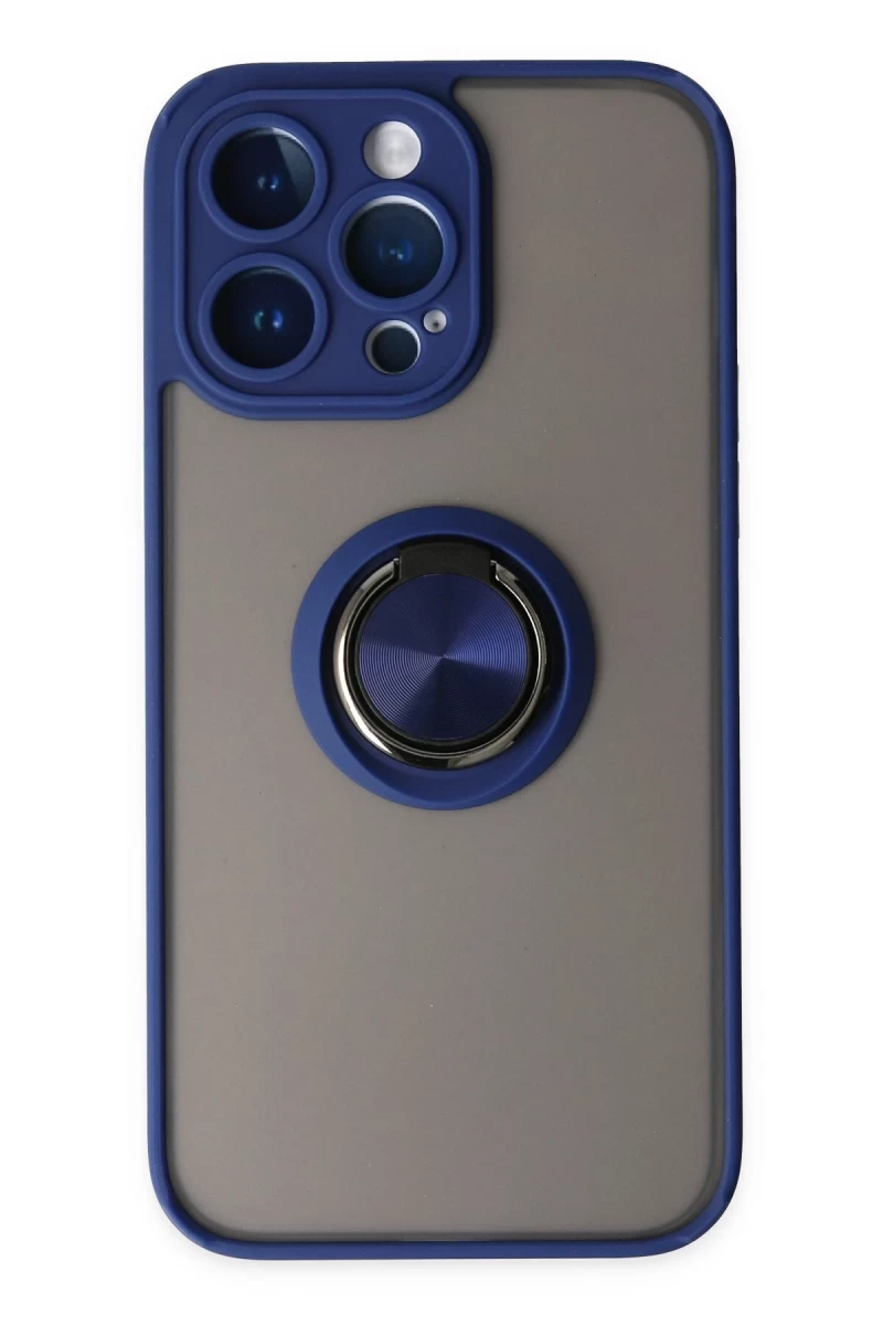 Apple iPhone 14 Pro Max Uyumlu Kılıf Montreal Yüzüklü Silikon Kapak - Lacivert