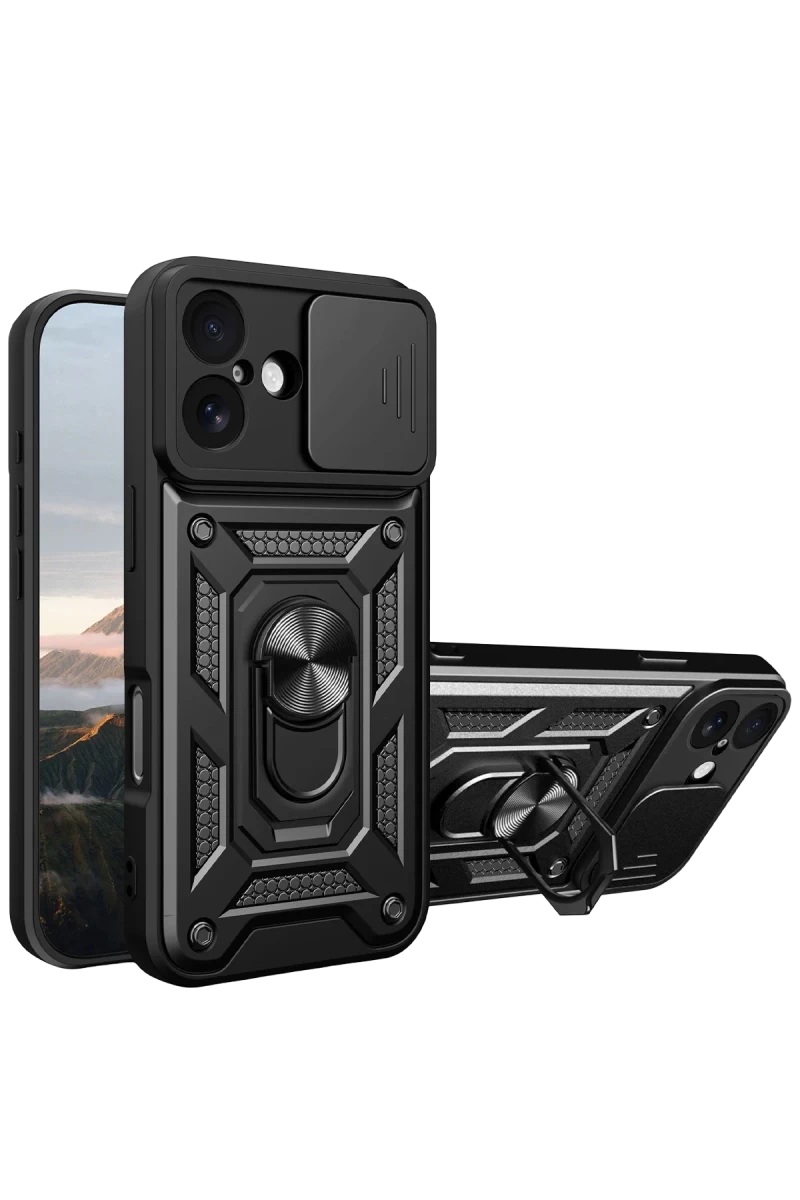 Apple iPhone 17 Uyumlu Pars Lens Yüzüklü Silikon - Siyah