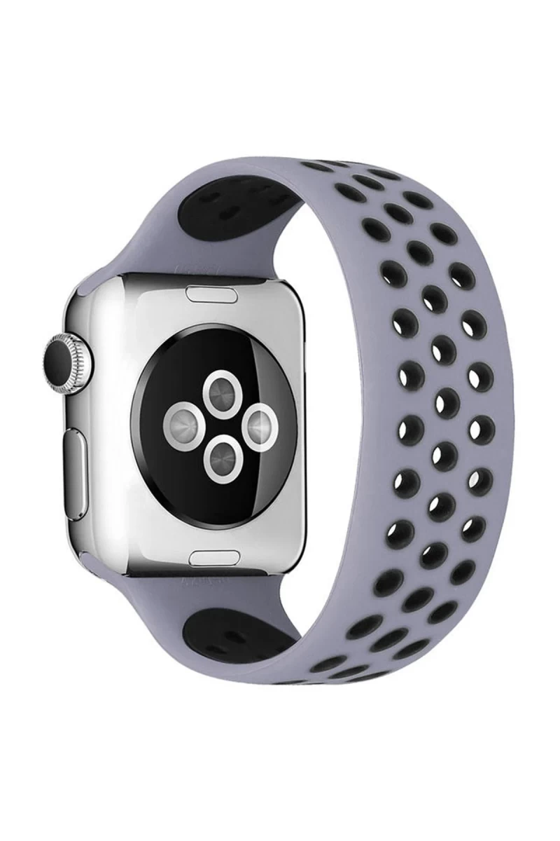 Apple Watch 38mm Uyumlu Ayarlı Delikli Silikon Kordon - Gri-Siyah