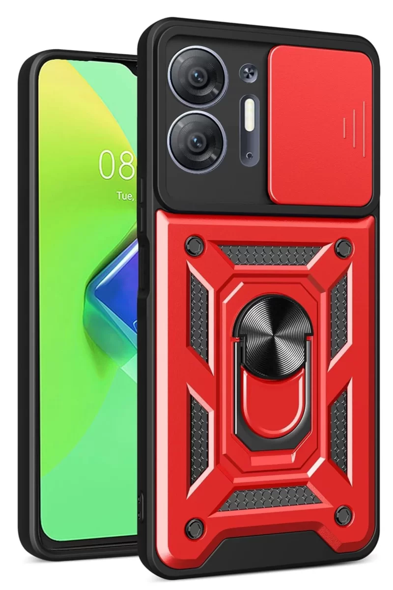 İnfinix Hot 30 5G Uyumlu Kılıf Pars Lens Yüzüklü Silikon - Kırmızı