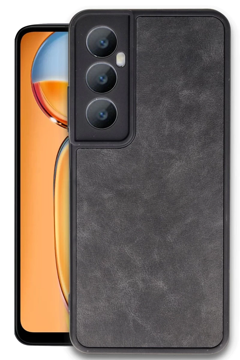 Realme C65 Uyumlu Kılıf Aras Deri Kapak - Siyah