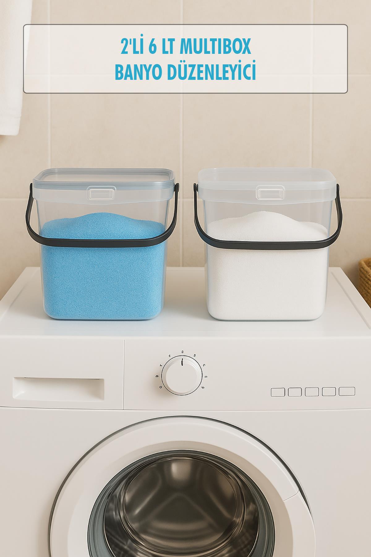 2?li Multibox Deterjanlık Kutusu & Banyo Düzenleyici & Saklama Kutusu 6 Lt Şeffaf