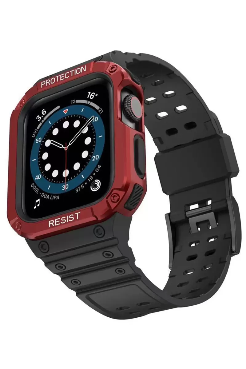 Apple Watch 42mm Uyumlu KR401 Silikon Kordon - Siyah-Kırmızı