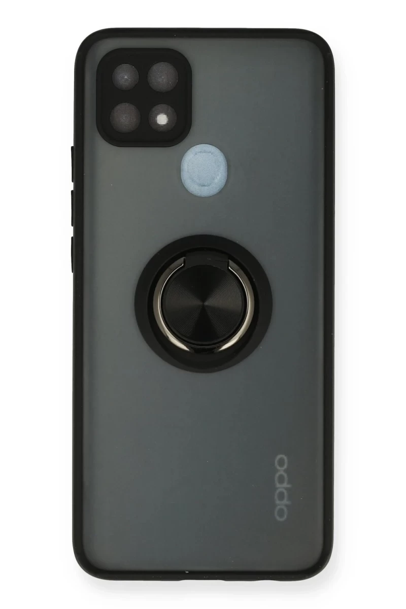 Oppo A15 Uyumlu Kılıf Montreal Yüzüklü Silikon Kapak - Siyah
