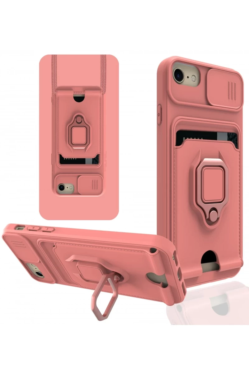 Apple iPhone 7 Uyumlu Kılıf Zuma Kartvizitli Yüzüklü Silikon - Pembe