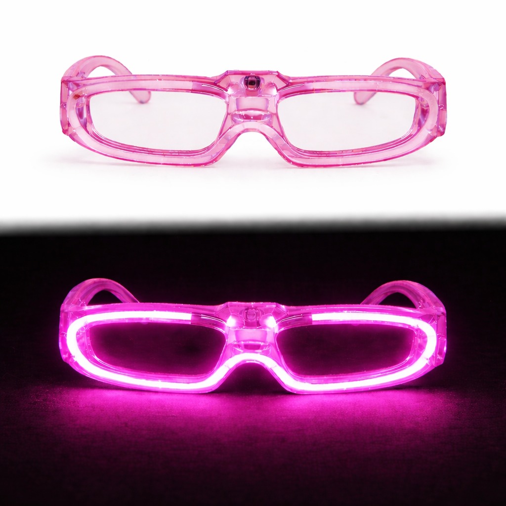 Pembe LED Işıklı Parti Gözlüğü 3 Modlu ? Glow & Gece Eğlence Gözlüğü