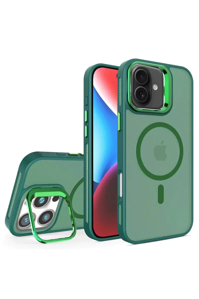 Joko Apple iPhone 16 Plus Uyumlu Flet Lens Magsafe Kapak - Koyu Yeşil