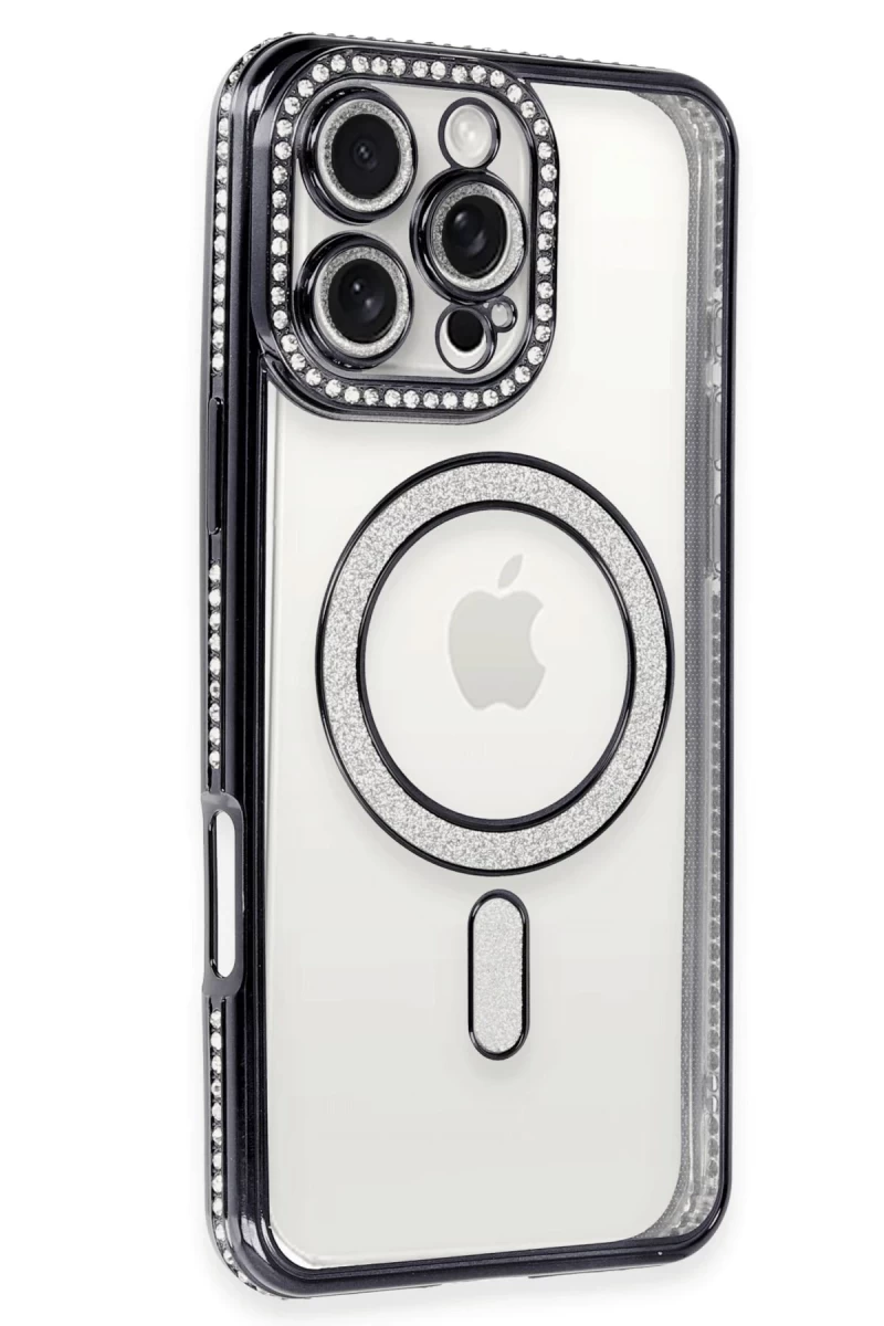 Apple iPhone 16 Pro Max Uyumlu Kılıf Joke Simli Magneticsafe Kılıf - Gri