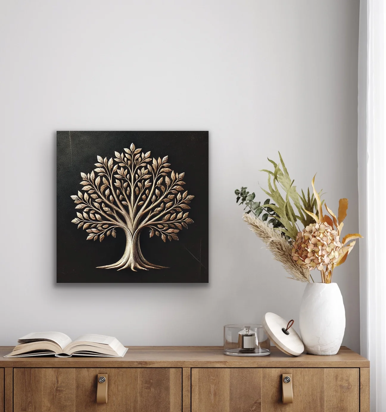 Bronz Ağaç Kanvas Tablo 60x60cm