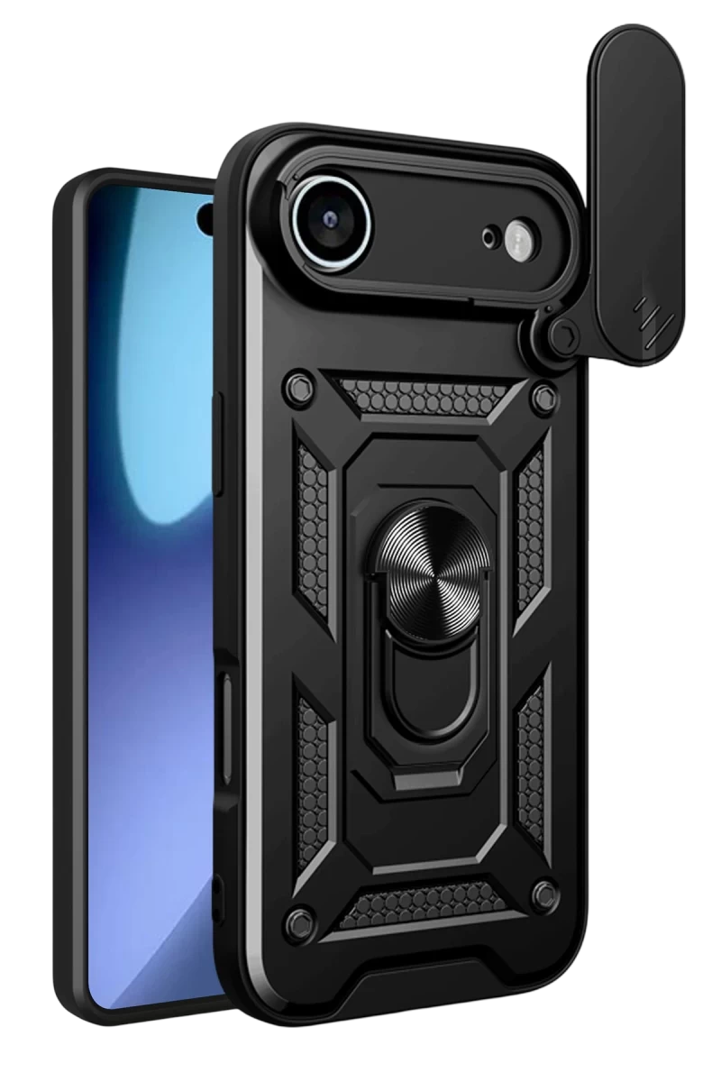 Apple iPhone 17 Air Uyumlu Pars Lens Yüzüklü Silikon - Siyah