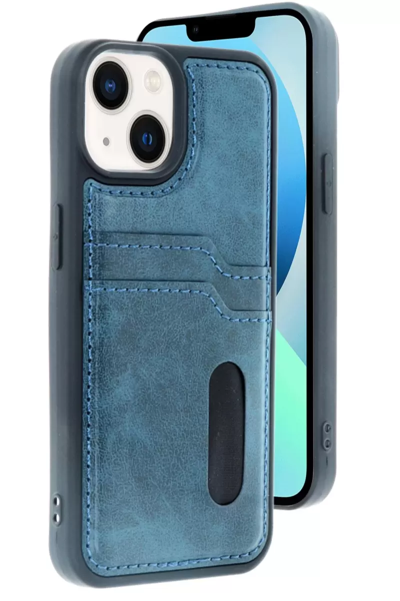 Apple iPhone 15 Uyumlu Sara Kartvizitli Deri Kılıf - Lacivert