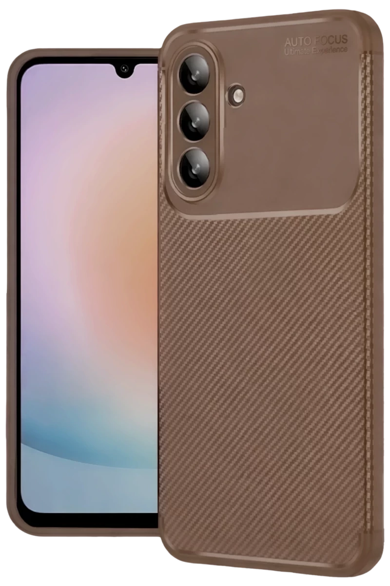 Samsung Galaxy A57 5G Uyumlu Auto Focus Karbon Kapak - Kahverengi