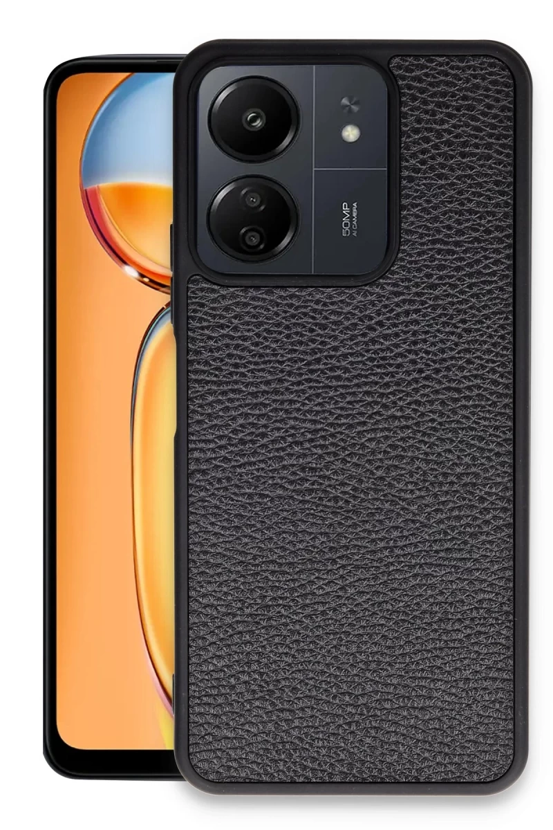 Xiaomi Redmi 13C Uyumlu Kılıf Aras Deri Kapak - Siyah