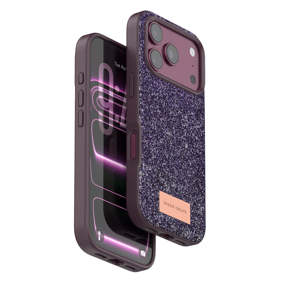 Onegif Apple iPhone 18 Pro Max Uyumlu Bright Simli Kapak - Bordo