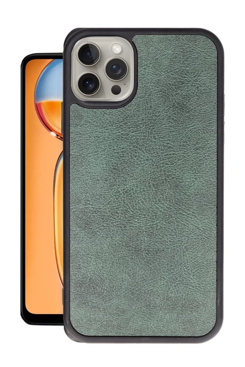 Apple iPhone 15 Pro Uyumlu Kılıf Aras Deri Kapak - Koyu Yeşil